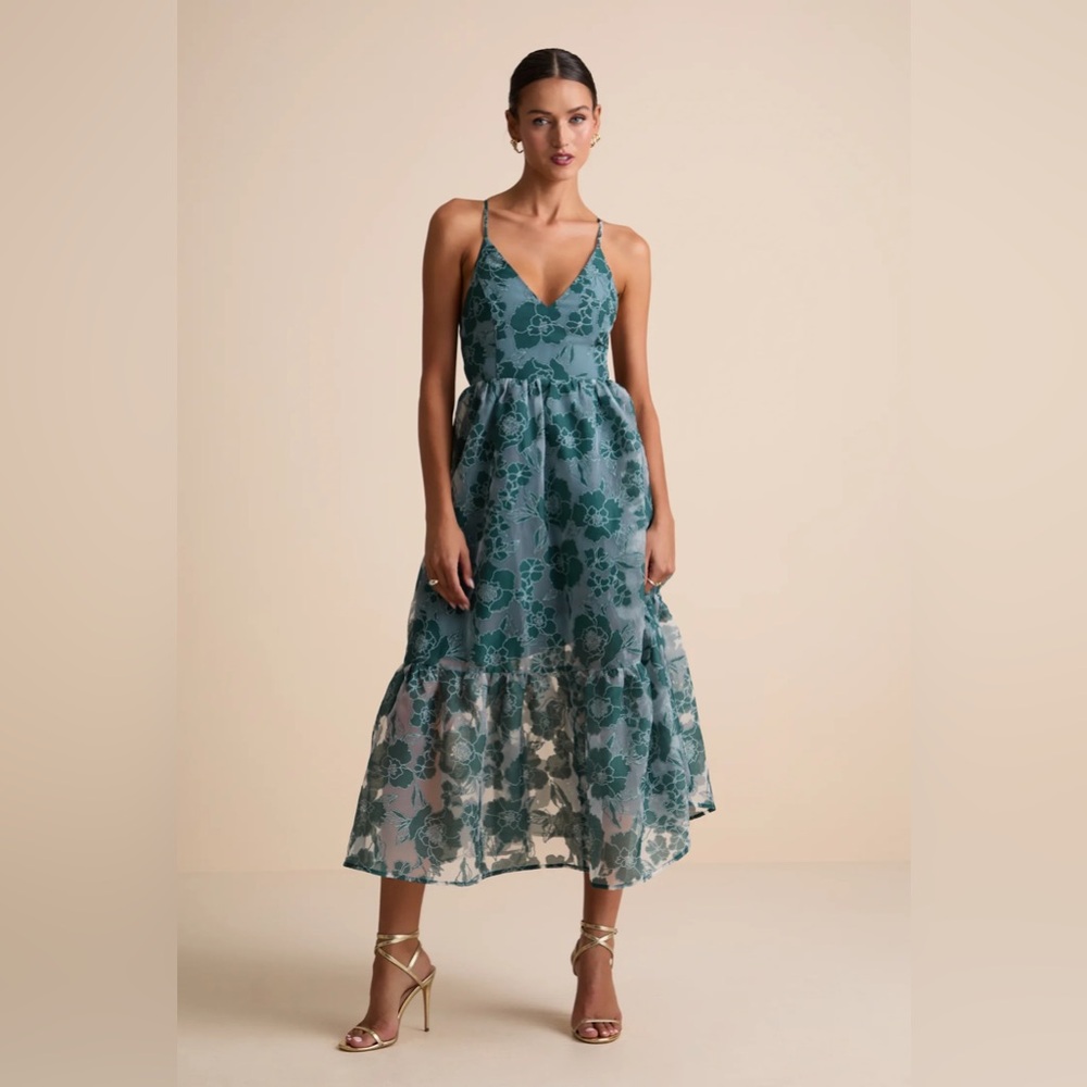 Elegant Floral Teal Dress